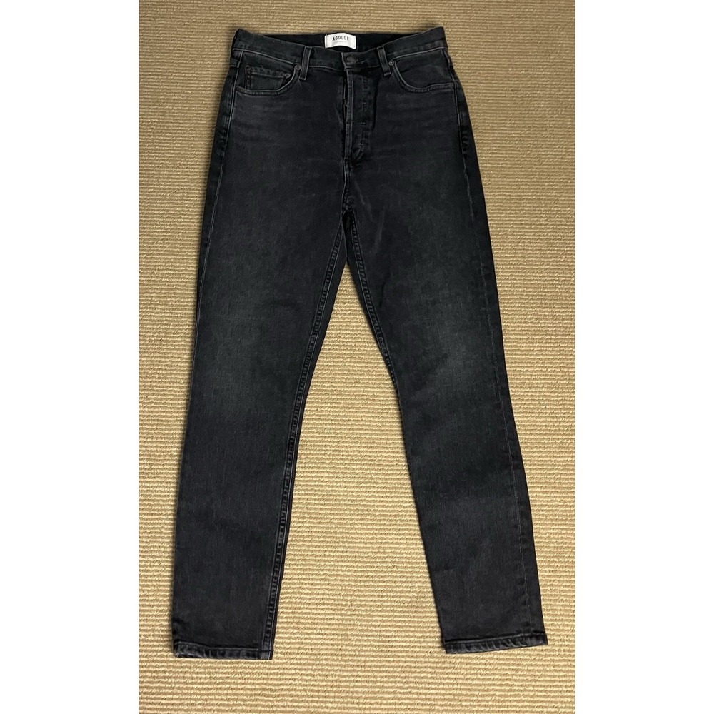 AGOLDE Womens 27 Nico Jeans Black High Rise Slim Straight Button Fly
